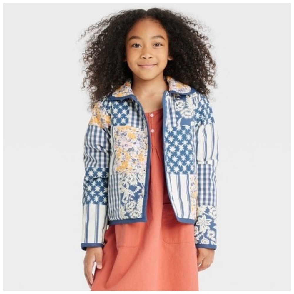 Cat & Jack Blue Patchwork Floral Quilted Jacket